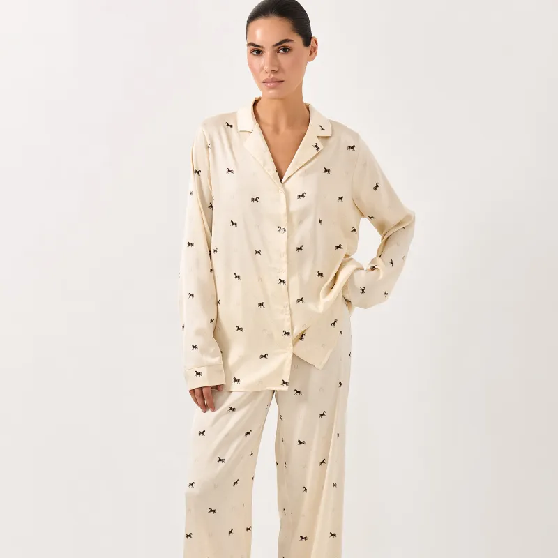 Women's shirt, homewear, size L, with long sleeves, polyester / elastane, milky, Horses, Luanne