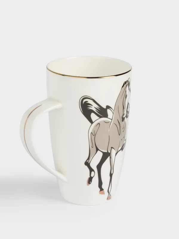 Mug, 600 ml, porcelain F, white, with golden edging, Horse, Horse, image-1