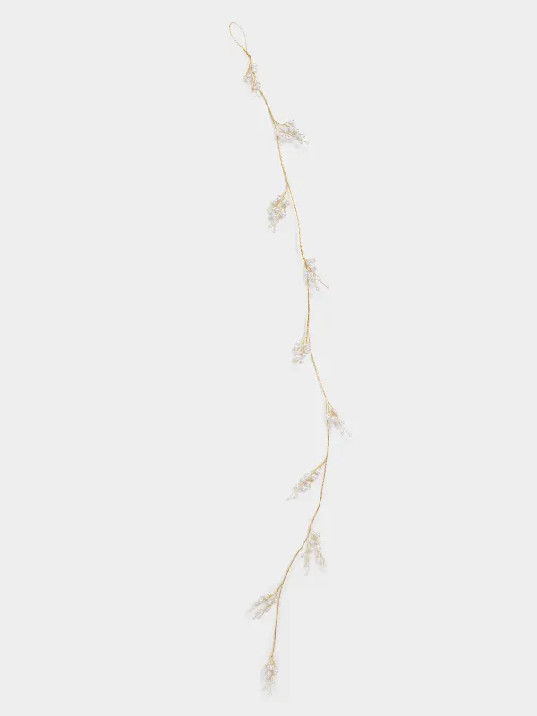 Decorative garland branch, 1.2 m, plastic / metal, champagne, Pearls, Balls decor, image-4
