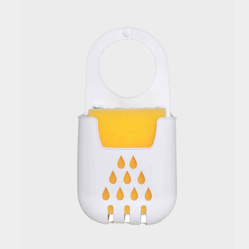 Kitchen sponge holder, 18x9 cm, Hanging, Rubber, White, Drops, Keeping