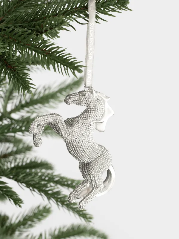 Christmas tree toy, 9 cm, polyresin, silver, Horse, Figure christmas, image-3