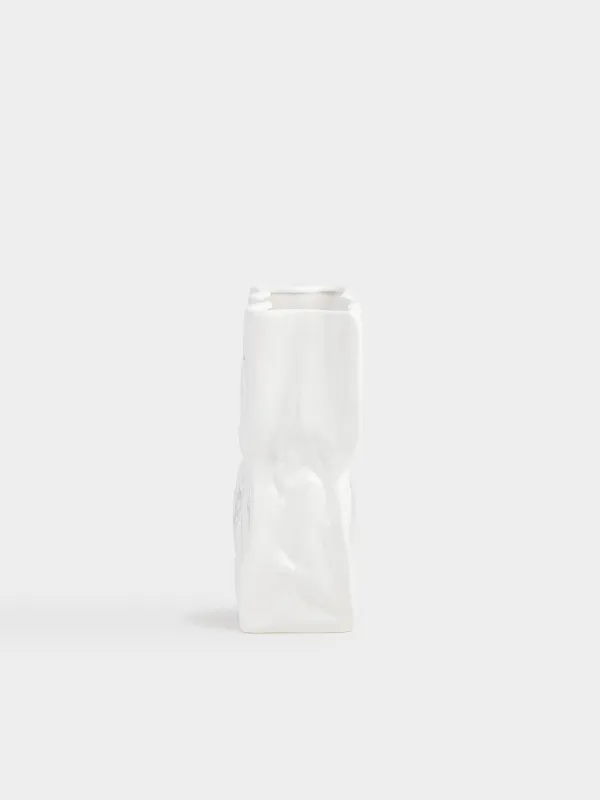 Flower vase, 24 cm, ceramic, white, Crease, Crumple, image-2