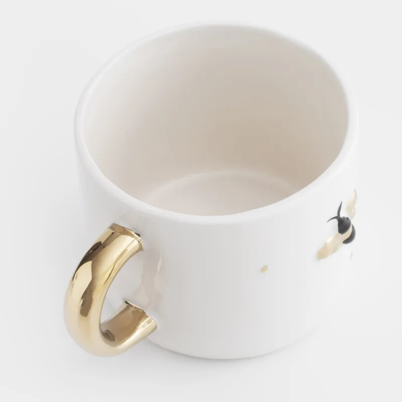 Mug, 400 ml, ceramic, milk - gold, Bee, Honey, image-2
