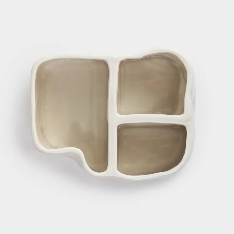 Organizer for cosmetics, 18x14 cm, 3 compartments, porcelain P, grey-beige, Crumpled effect, Crumple bath, image-4