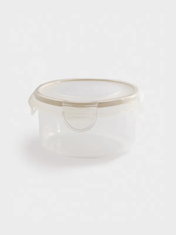 Container, 400 ml, with clips, plastic / silicone, round, beige, Roomy clip, image-0