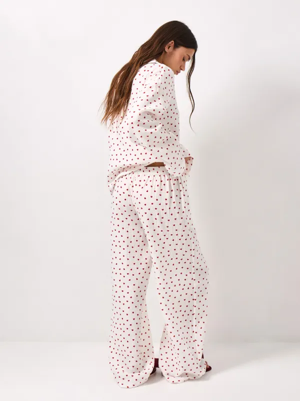 Women's trousers, homewear, size L, muslin, milky, Flowers, Ateira, image-3