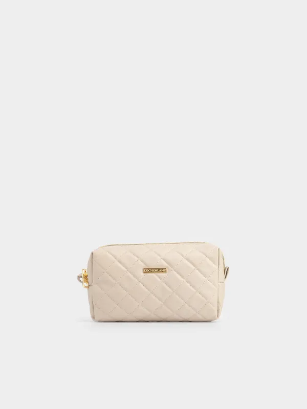 Cosmetic bag, 18х11 cm, quilted, polyurethane, beige, Quilted, image-0