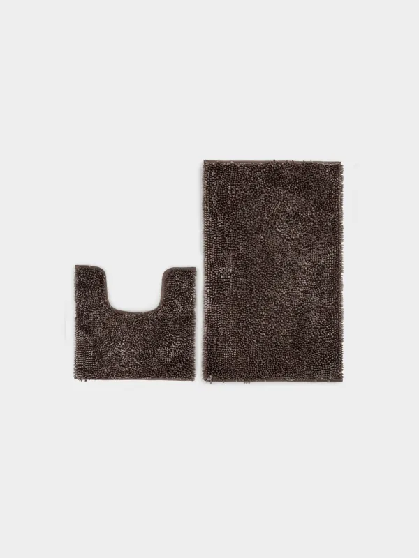 Bathroom mat, 50x80 / 50x50 cm, 2 pcs, Anti-slip, Polyester, Brown, Fluffy, image-0