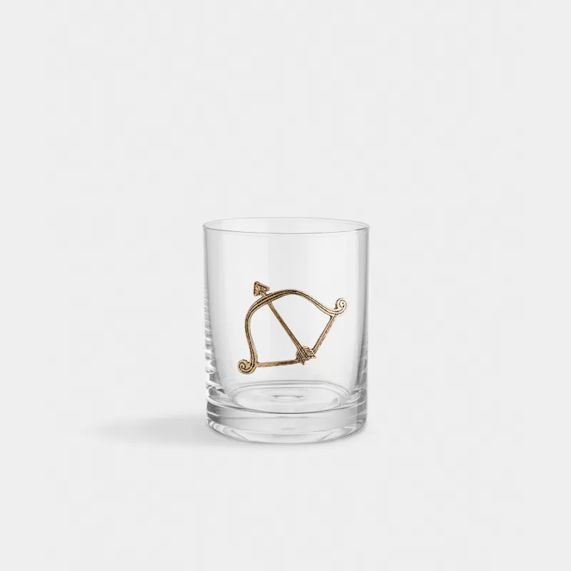Drinking glass, 10 cm, 340 ml, glass/metal, golden, Sagittarius, Zodiac