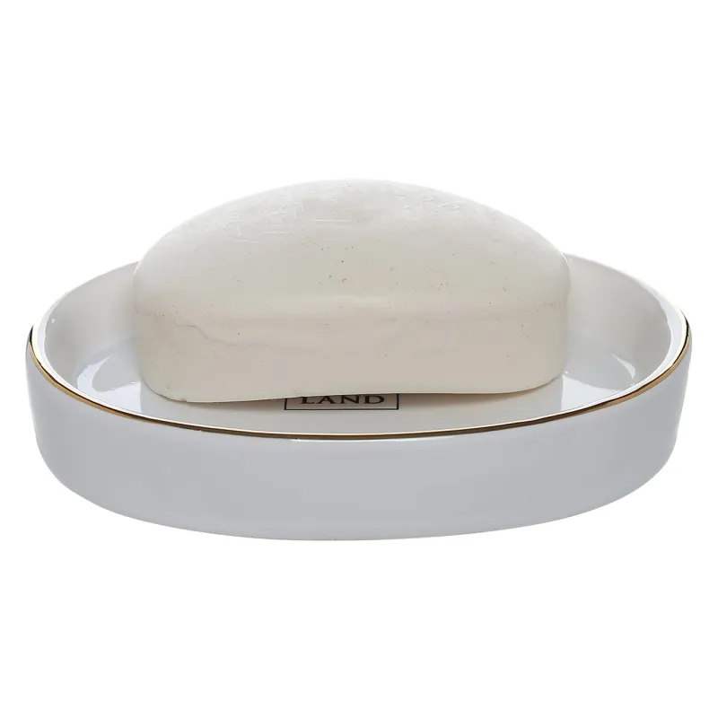 Soap dish, 11. 5x8. 5 cm, ceramic, oval, white-gold, Freya, image-2