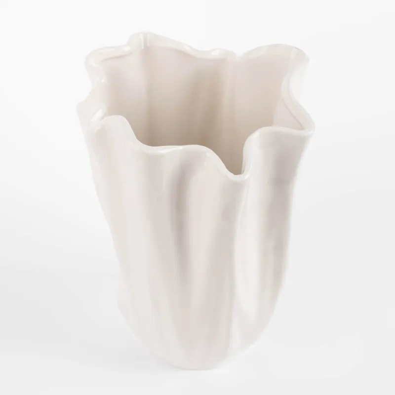 Flower vase, 25 cm, ceramic, milky, Crumpled effect, Crumple, image-1