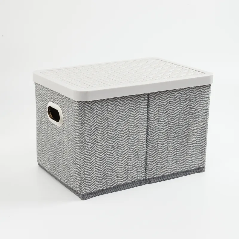 Organizer-box for things, 25x17 cm, with handles/lid, textile / plastic, gray, Pedant new