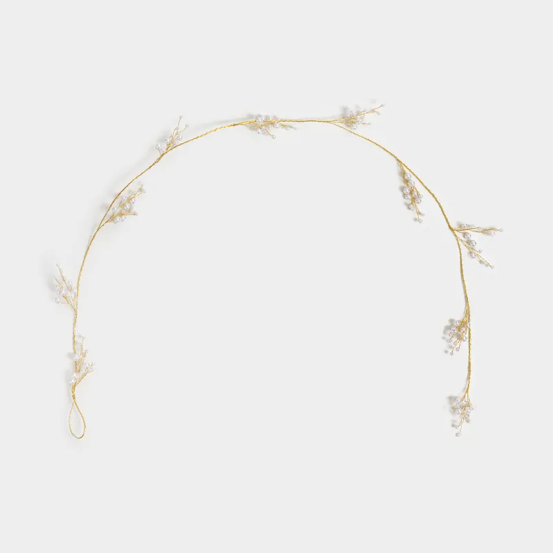 Decorative garland branch, 1.2 m, plastic / metal, champagne, Pearls, Balls decor