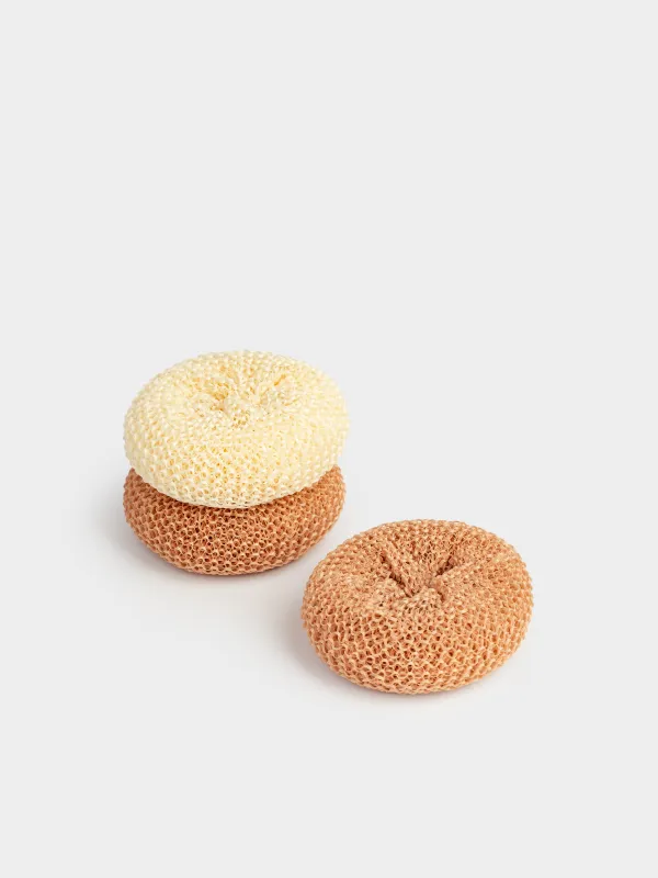 Cleaning sponge, 8 cm, 3 pcs, vegetable fiber, beige / brown, Clean, image-0