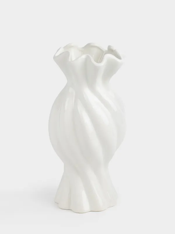 Flower vase, 30 cm, ceramic, white, Candy, Crumple, image-0