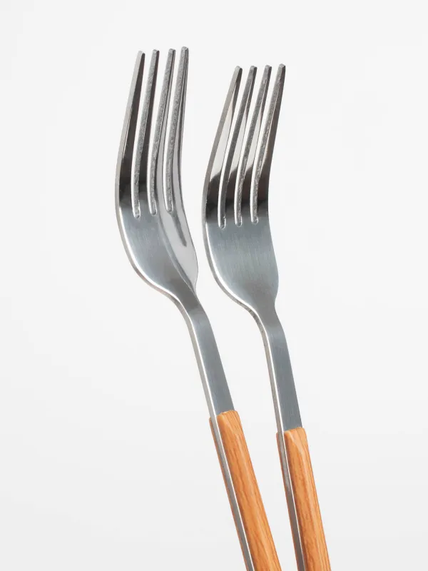 Table fork, 2 pcs, steel/plastic, brown, Prague, image-3