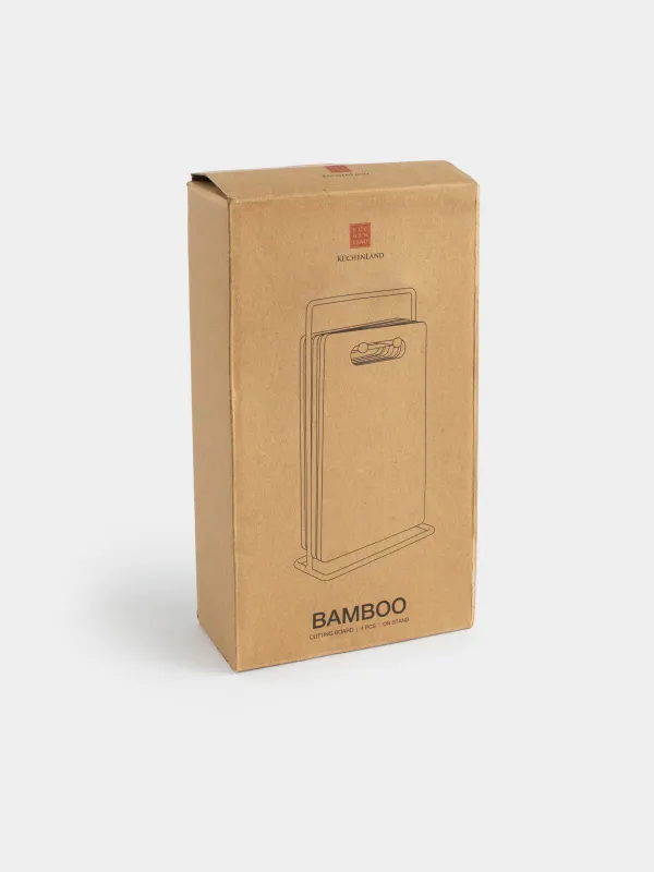 Cutting board, 22x14 cm, 4 pcs, on a stand, bamboo / steel, rectangular, Bamboo, image-9