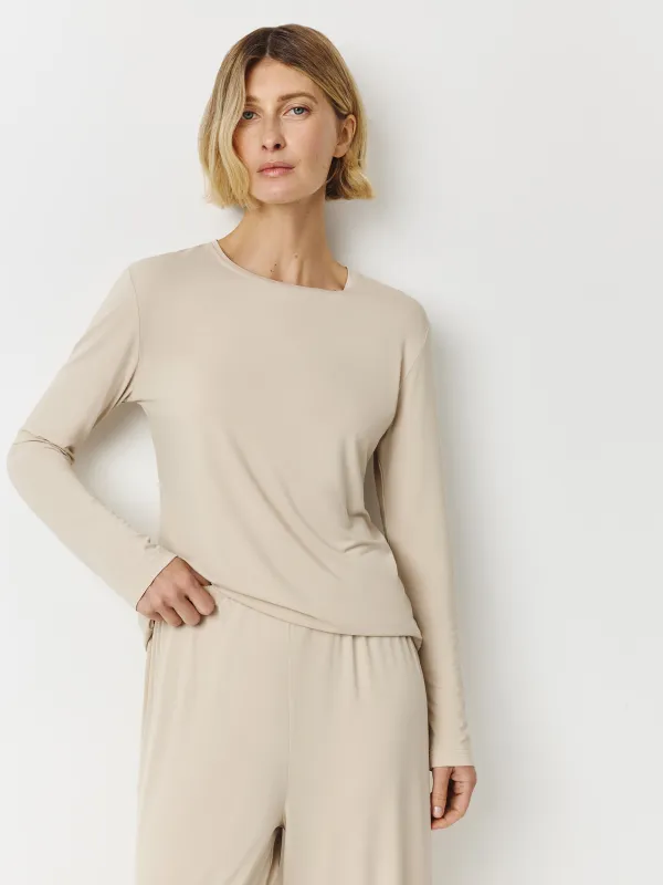 Women's long sleeve, homewear, size L, bamboo/spandex, sand, Zerita, image-2