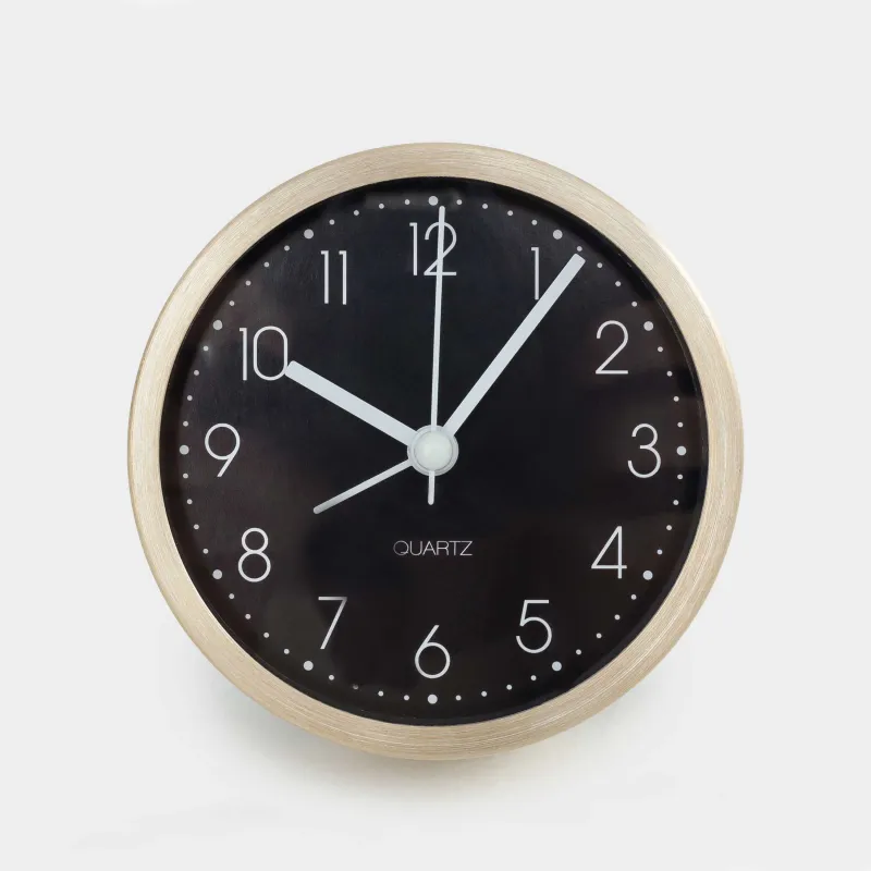 Alarm clock, 9 cm, metal / glass, round, black and white, Dial