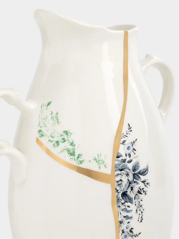 Flower vase, 24 cm, with handles, ceramic, white and gold, Broken print, Revival, image-1