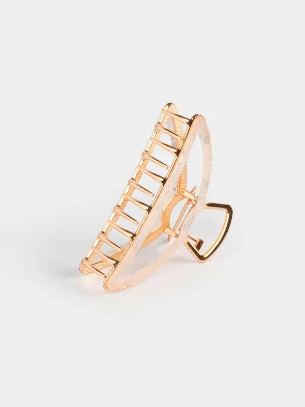 Hair clip, 10 cm, acrylic / metal, gold, Crab, Glam, image-3