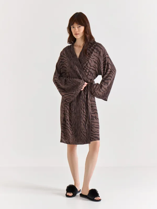 Women's kimono, homewear, size S, viscose, black and white, Zefina, image-0