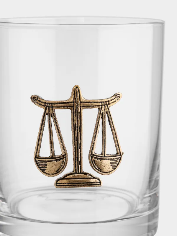 Drinking glass, 10 cm, 340 ml, glass/metal, gold, Libra, Zodiac, image-2