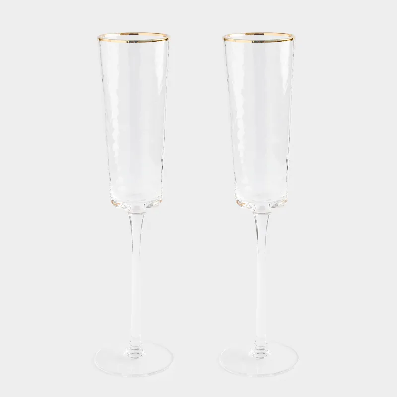 Drinking glass, 160 ml, 2 pcs, glass, with golden edging, Ripply gold, image-0