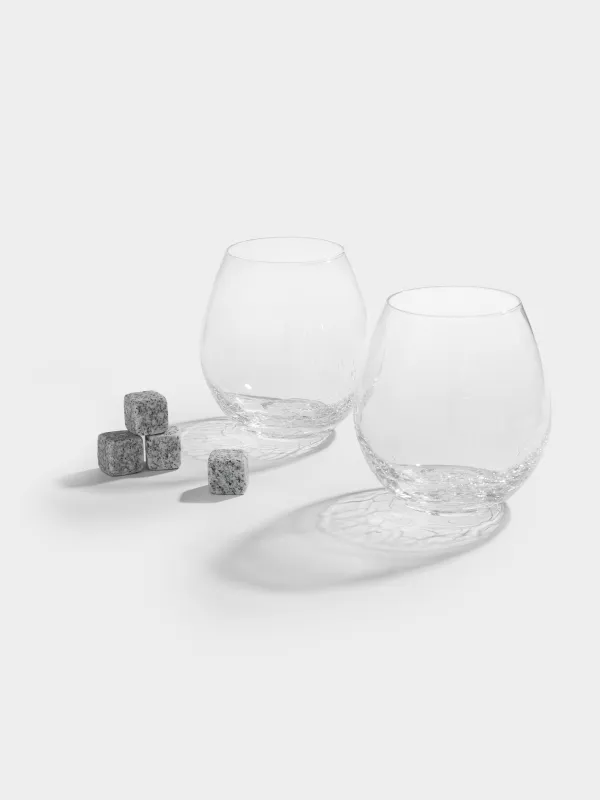 Drink set, 2 persons, 6 items, glasses / cubes, glass / steatite, Craquelure, Ice, image-0