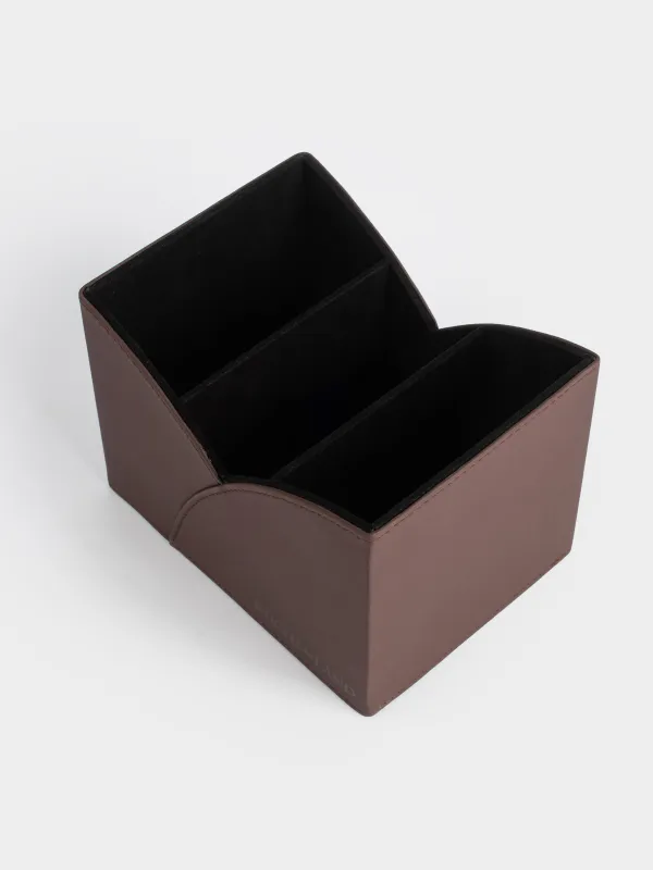 Basket organizer for storage, 18x14 cm, 3 compartments, polyurethane, brown, Premiere, image-3