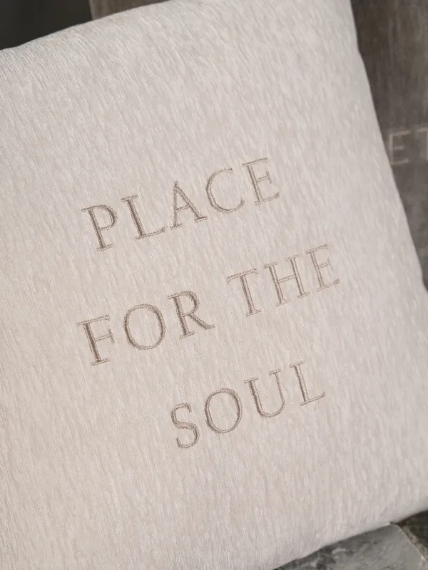 Decorative pillow, 45x45 cm, chenille/velvet, beige, Place for the soul, Chenille, image-3