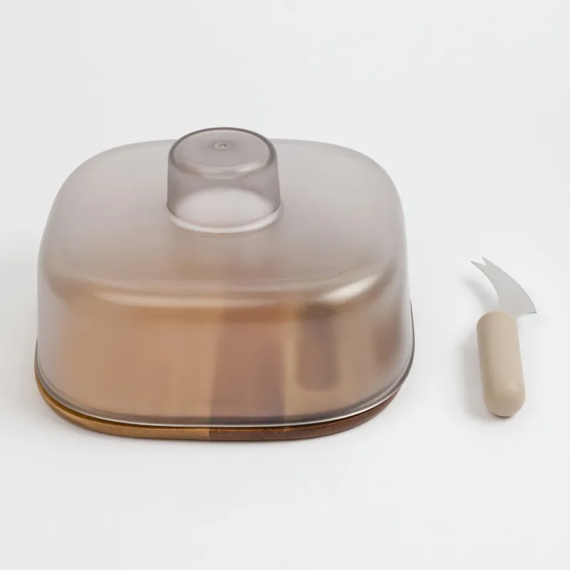 Cheese set, 2 pcs, dish board / dome, steel / wood / plastic, Noble tree, image-3