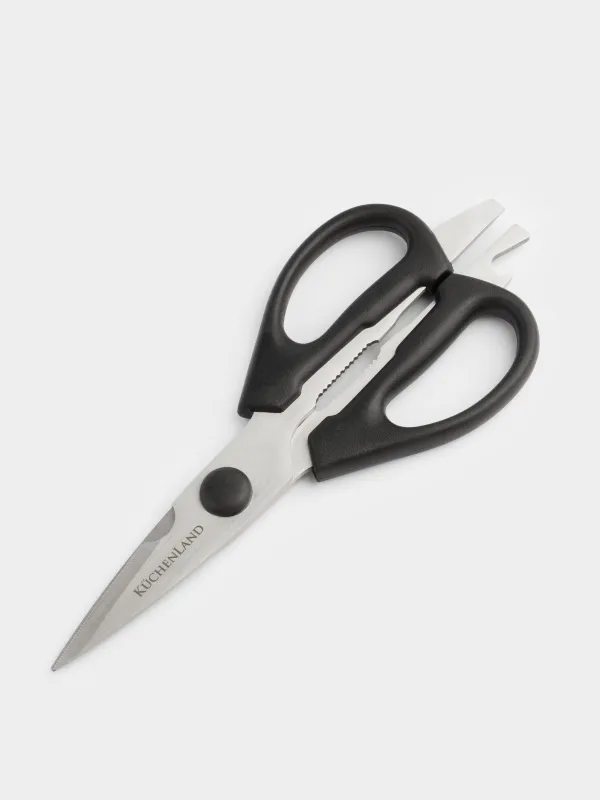 Kitchen scissors, 21 cm, with opener and nutcracker, steel / plastic, black, Black style, image-3