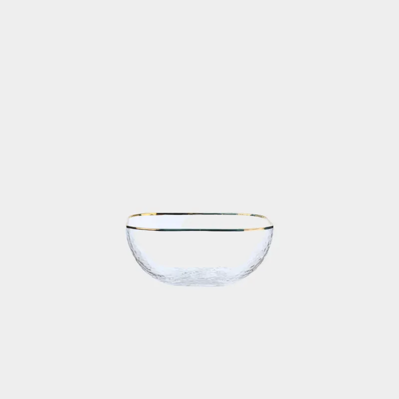 Salad bowl, 13x5 cm, glass, square, with golden edging, Ripply gold