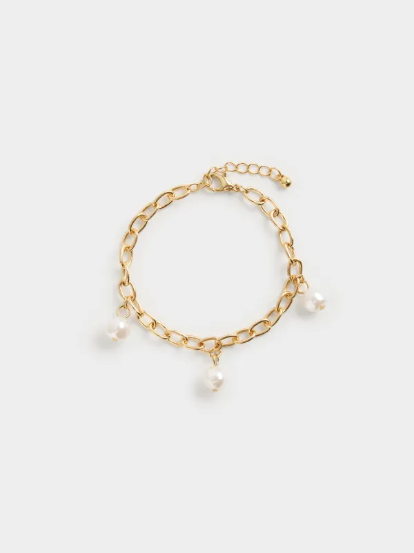 A bracelet, 18/20 cm, 3 pcs, plastic / metal, mix, emoticons and pearls, Pearl color, image-3