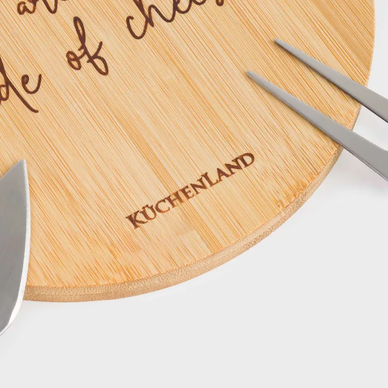 Cheese set, 3 items, dish board with handle, bamboo / steel, round, Cheese, bamboo, image-3