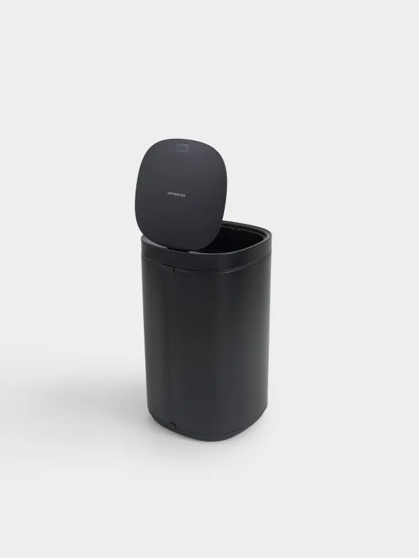 Trash can, 30 l, with lid opening button, metal / plastic, black, Total white, image-2