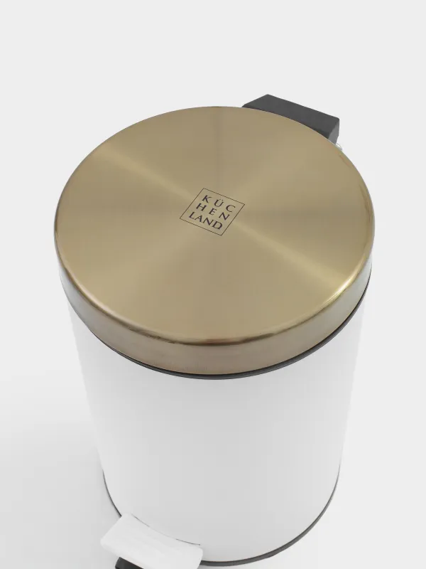 Trash can, 3 L, with pedal, metal, white and gold, Freya, image-2