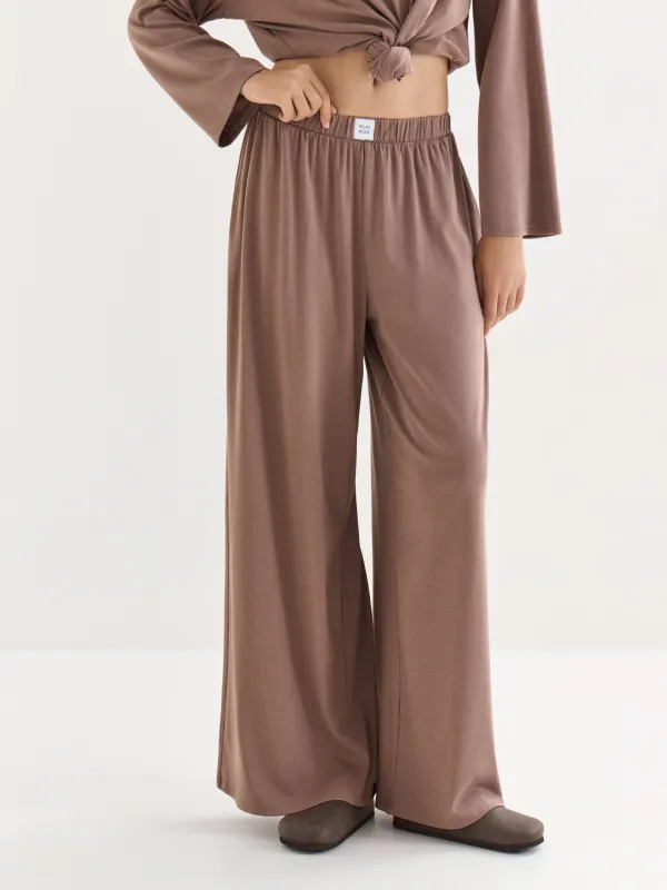 Women's trousers, homewear, size L, cotton / viscose/spandex, beige melange, Wiana, image-1