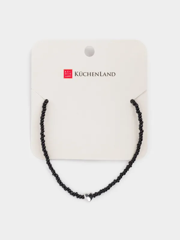 Chain, 44 cm, with pendant, glass / metal, black, Heart, Jewelry black, image-4