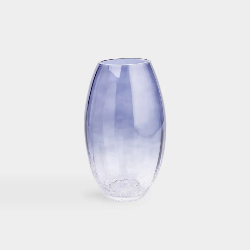 Flower vase, 24 cm, glass, blue gradient, Craquelure, Ice