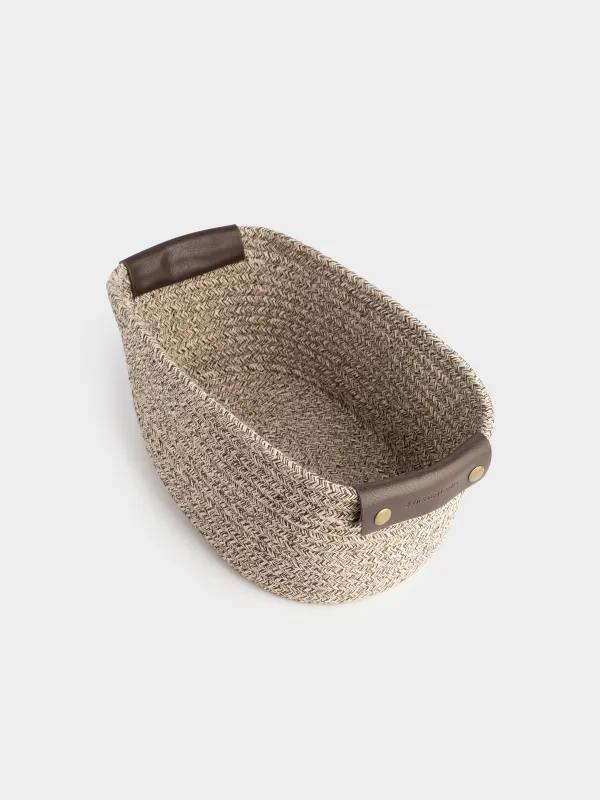 Storage basket, 29x21x14 cm, with handles, cotton / polyester, oval, Brown, Twine, image-2