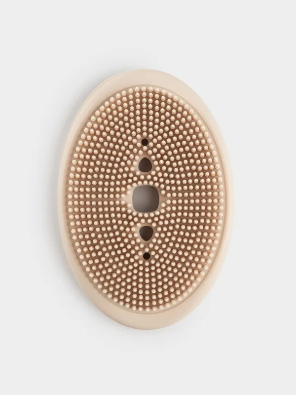 Soap dish-cleaning brush, 12x8 cm, silicone, oval, beige-pink, Manny, image-2