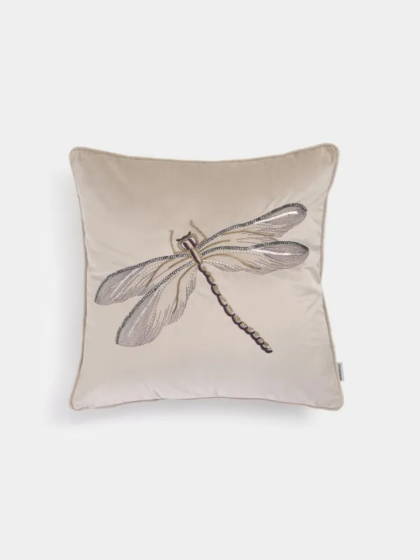 Decorative pillow, 45x45, corduroy / beads, beige, Dragonfly, Dragonfly, image-0