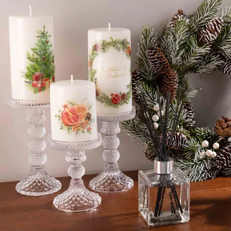 Candle holder, 11 cm, for one candle, on a leg, glass, Naiad, image-1