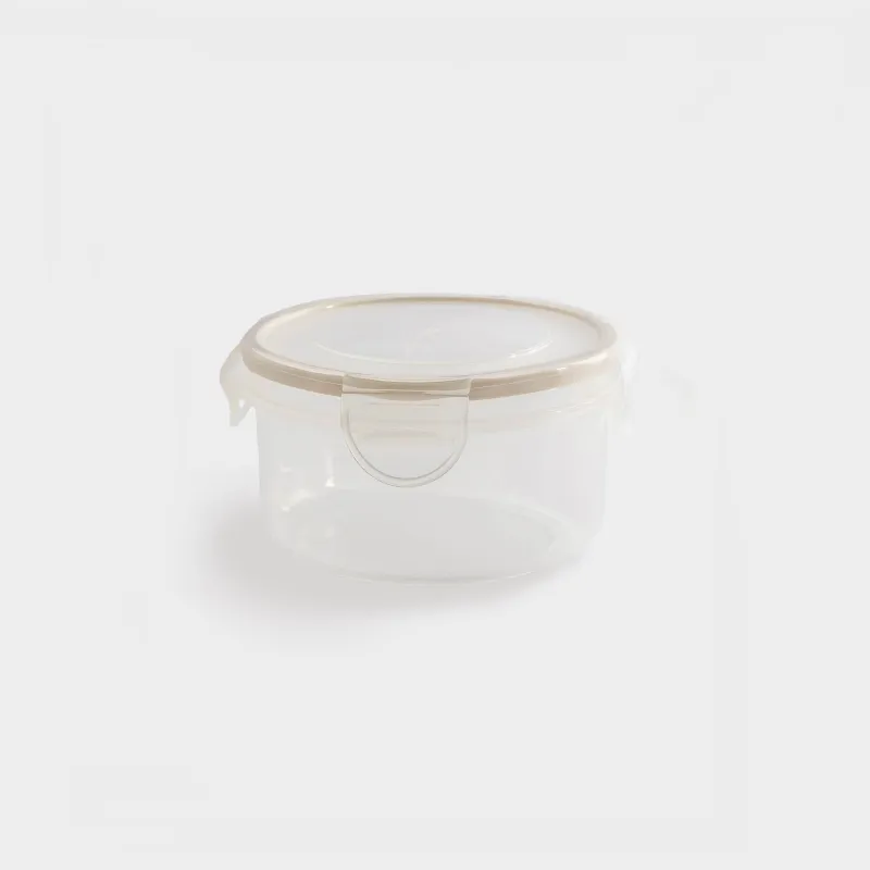 Container, 400 ml, with clips, plastic / silicone, round, beige, Roomy clip