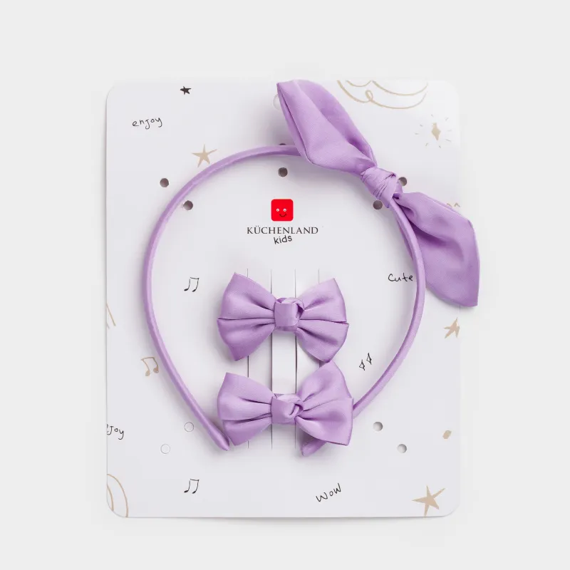 Hair accessories set, 3 pcs, Children's, Polyester / Metal, Color, Bows, Hairstyle, image-5