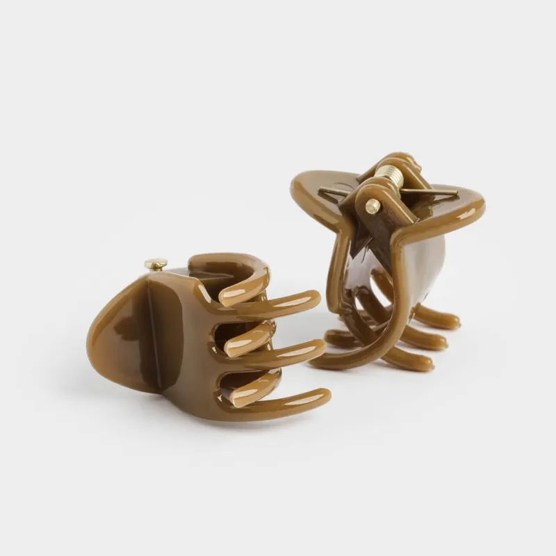 Hair clip, 2 cm, 2 pcs, polypropylene, brown, crab, Basic