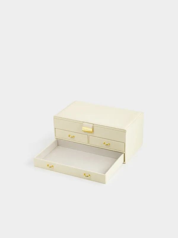 Jewelry box, 26x15 cm, with mirror, wood/PU leather, ecru, Premiere, image-2