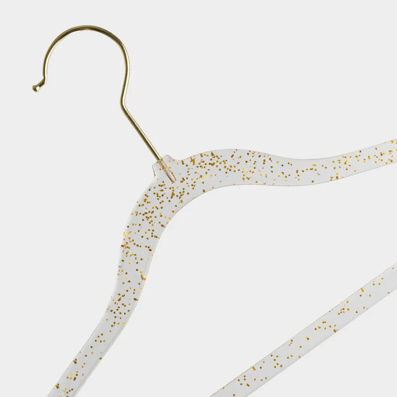 Hanger-hangers, 30 cm, 3 pcs, children's, plastic, transparent with golden sequins, Shimmer, image-1